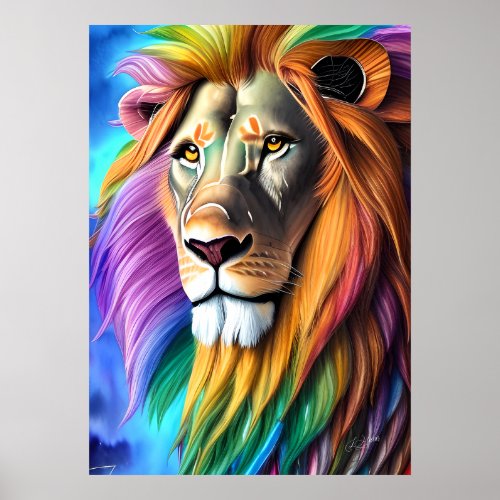 Rainbow Warrior Lion in Watercolour Poster