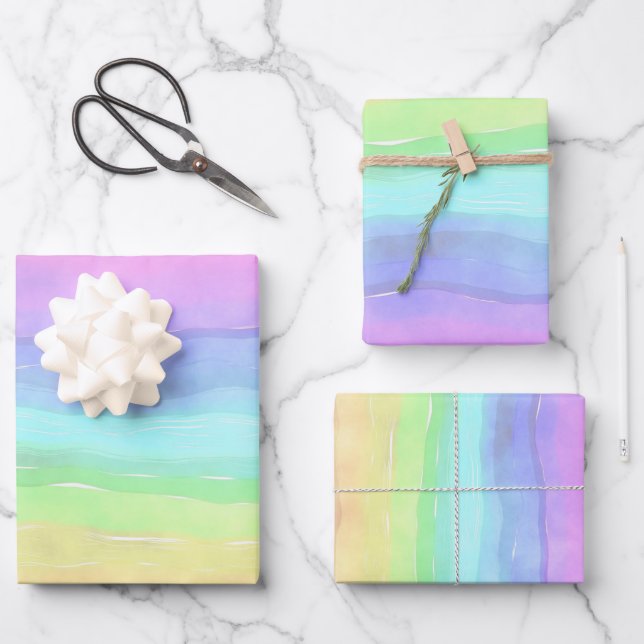 Rainbow Wash Design Wrapping Paper Sheets (Front)