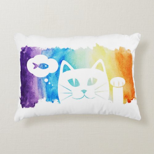Rainbow Water color Dream Cat Accent Pillow