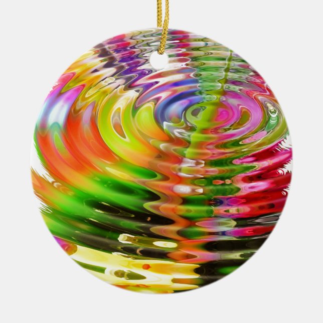 Rainbow Water Rings Ceramic Ornament (Front)
