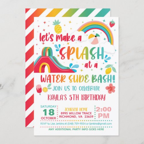Rainbow Water Slide Birthday Invitation