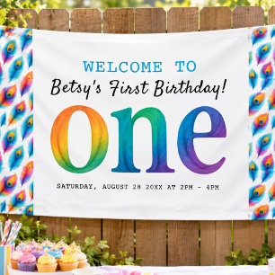 Rainbow Watercolor 1st Birthday Colorful Baby Banner