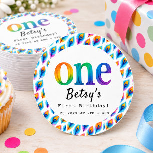 Rainbow Watercolor 1st Birthday Colorful Baby Classic Round Sticker