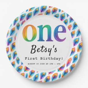 Rainbow Watercolor 1st Birthday Colorful Baby Paper Plates