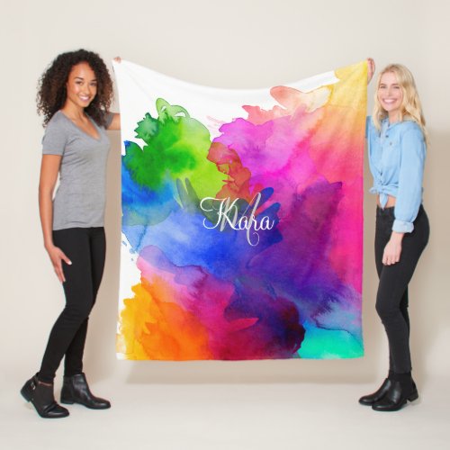 Rainbow Watercolor Abstract  Fleece Blanket