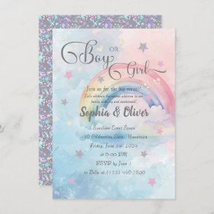 Rainbow Watercolor Abstract Gender Reveal Invitation