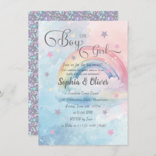 Rainbow Watercolor Abstract Gender Reveal  Invitation