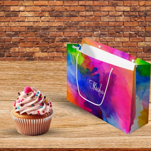 Rainbow Watercolor Abstract  Large Gift Bag
