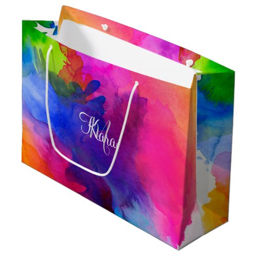 Rainbow Watercolor Abstract  Large Gift Bag