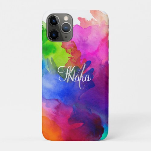 Rainbow Watercolor Abstract Name Monogram iPhone 11 Pro Case