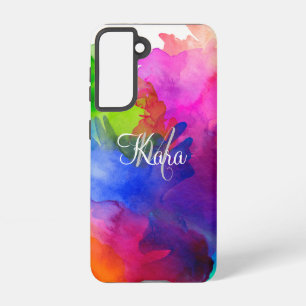 Rainbow Watercolor Abstract Name Monogram Samsung Galaxy S21 Case