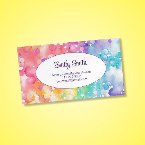 Rainbow Watercolor Abstract Play Date Mommy Business Card Magnet
