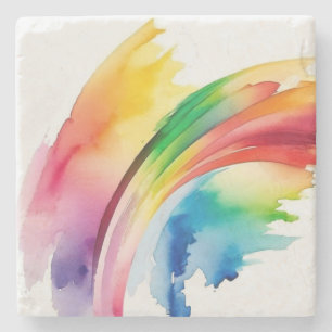 Rainbow Watercolor Abstract Stone Coaster