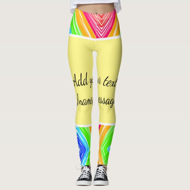 Rainbow watercolor add name text custom message leggings (Front)