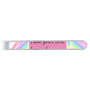 Rainbow watercolor add name text custom message silver finish tie bar