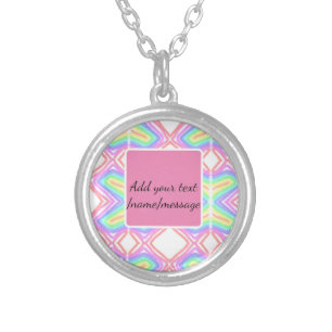 Rainbow watercolor add name text custom message silver plated necklace