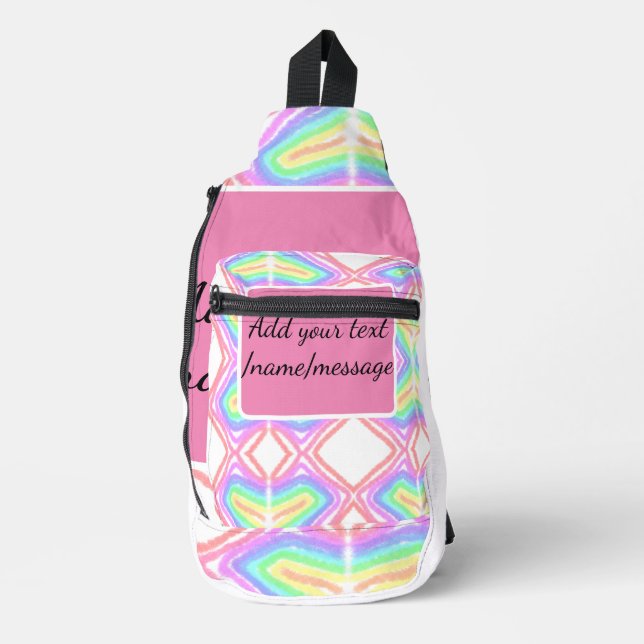 Rainbow watercolor add name text custom message sling bag (Front)