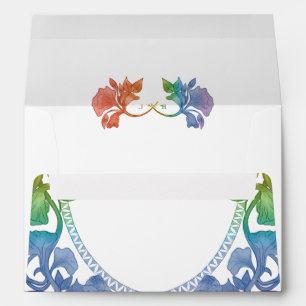 Rainbow Watercolor Art Nouveau Wedding Envelope