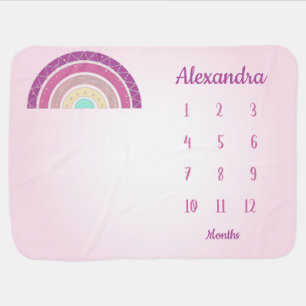 Rainbow watercolor baby girl milestone blanket