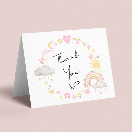 Rainbow Watercolor Baby Girl Shower Thank You Card