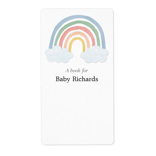 Rainbow watercolor baby shower book tags stickers