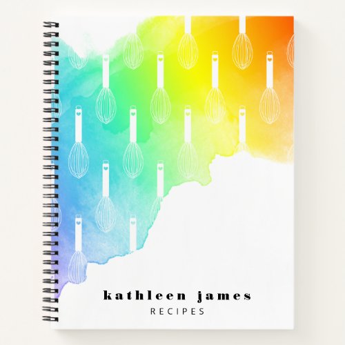 Rainbow Watercolor Balloon Whisk Recipe Notebook
