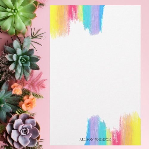 Rainbow Watercolor Beautiful Artistic Monogram Stationery