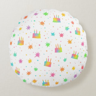 Rainbow Watercolor Birthday Cake Colorful Paint Round Pillow