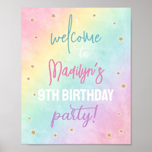 Rainbow Watercolor Birthday Party Sign