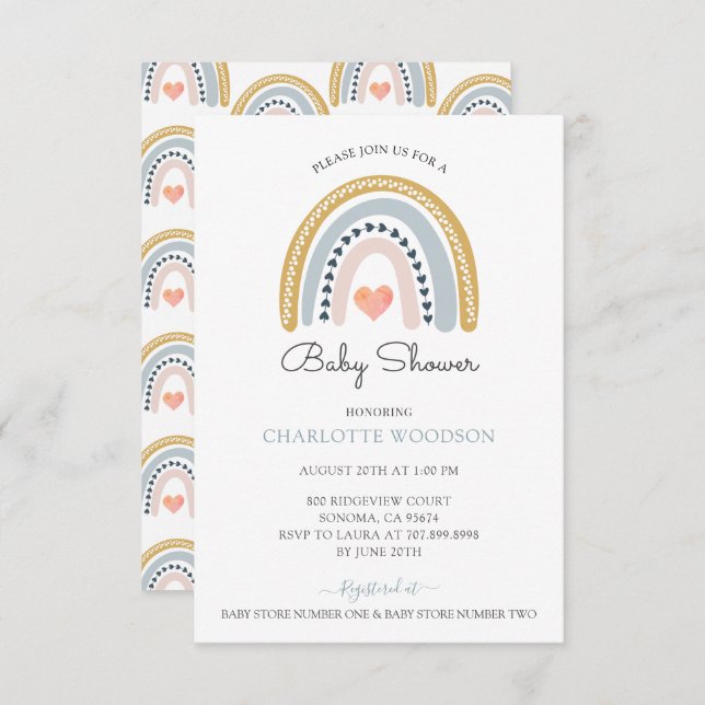 Rainbow Watercolor Boy Baby Shower Invitation (Front/Back)