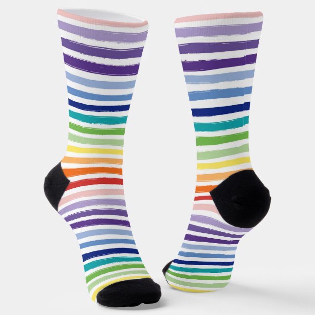 Rainbow Watercolor Brush Stripe Pattern Socks (Angled)