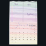 Rainbow Watercolor Brush Strokes Monthly Planner Calendar<br><div class="desc">Welcome to 2024 with our Customizable Calendar! This beautifully designed calendar features a pastel gradient background that adds a touch of color to your day. Each day is clearly marked in a cursive font, making it easy to keep track of important dates. The spiral binding at the top allows for...</div>