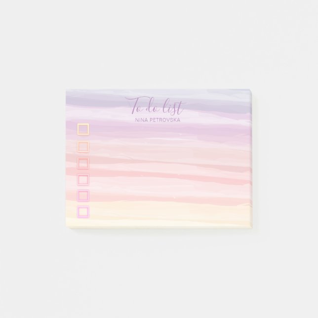 Rainbow Watercolor Brush Strokes To Do List Post-it Notes (Front)