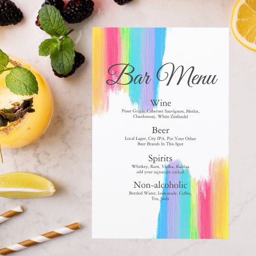 Rainbow Watercolor Chic LGBTQ Wedding Drinks Menu