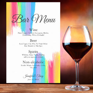 Rainbow Watercolor Chic LGBTQ Wedding Drinks Menu Poster