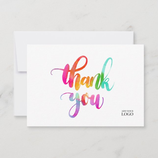 Rainbow Watercolor Colorful Branded Thank You Card (Front)