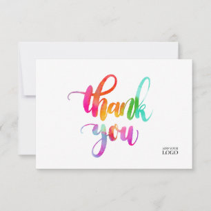 Rainbow Watercolor Colorful Branded Thank You Card