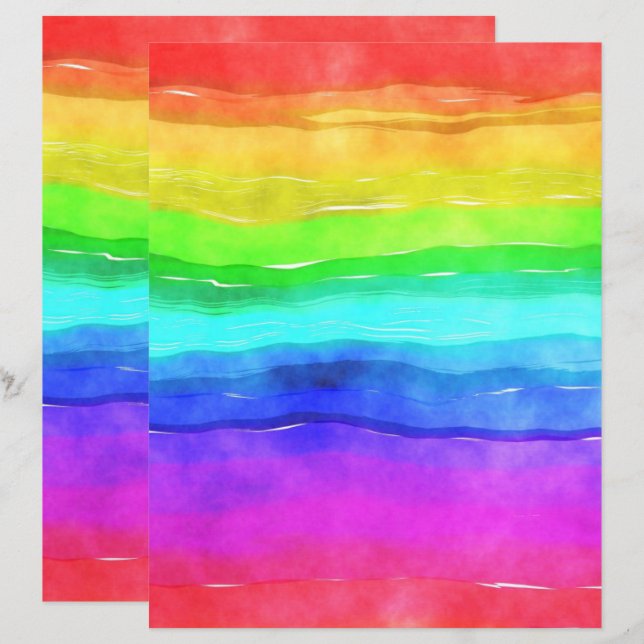 Rainbow Watercolor Colorful Scrapbook Paper (Front/Back)