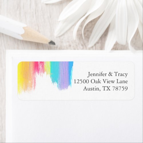 Rainbow Watercolor Colorful Wedding Return Address Label