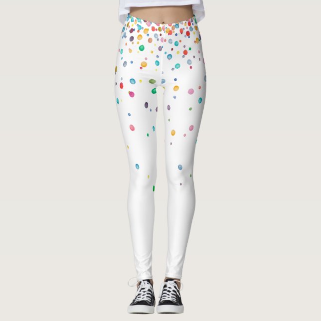 Rainbow Watercolor Confetti Dots Leggings (Front)
