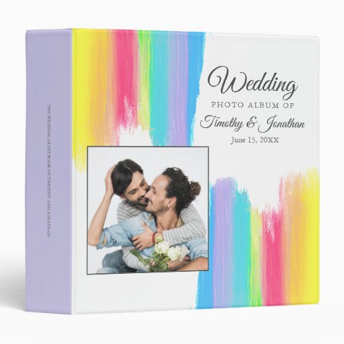 Rainbow Watercolor Couple Photo Album Chic Wedding 3 Ring Binder