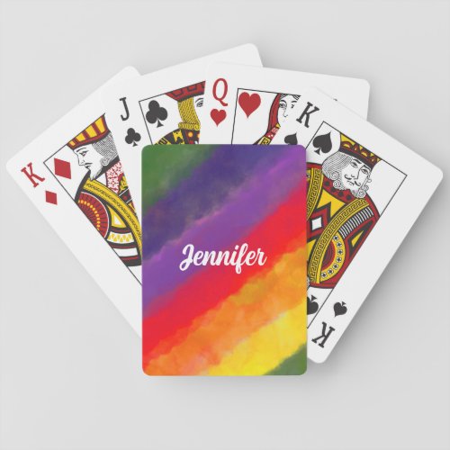 Rainbow Watercolor Custom Name Playing Cards