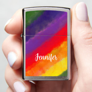Rainbow Watercolor Custom Name Zippo Lighter