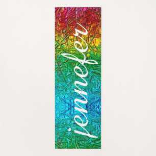 Rainbow Watercolor Custom Script Monogram Name Yoga Mat