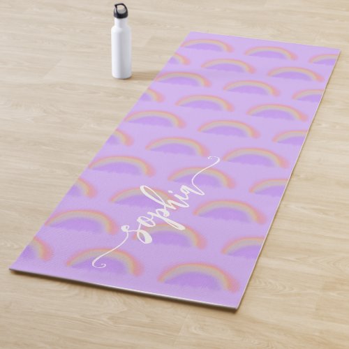 Rainbow watercolor custom script name yoga mat