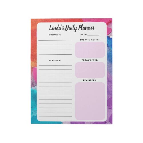 Rainbow Watercolor Daily To_Do List Notepad