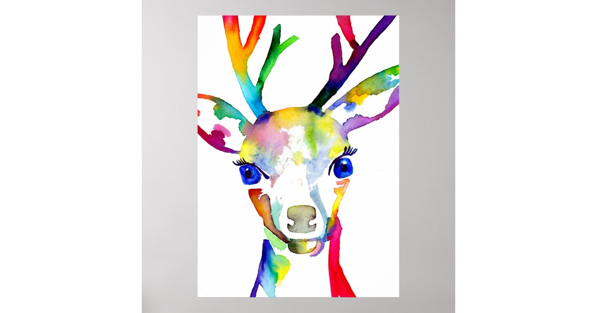 Rainbow Watercolor Deer Art Print Zazzle Com