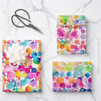 Rainbow Watercolor Dots Wrapping Paper Sheets