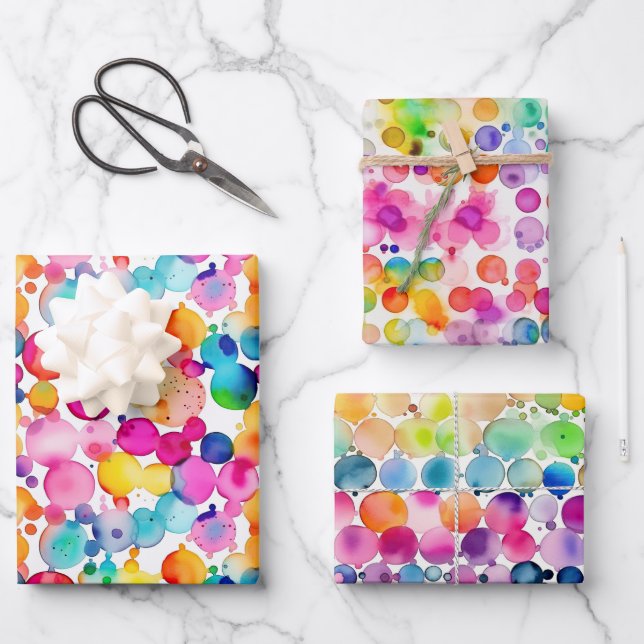 Rainbow Watercolor Dots Wrapping Paper Sheets (Front)