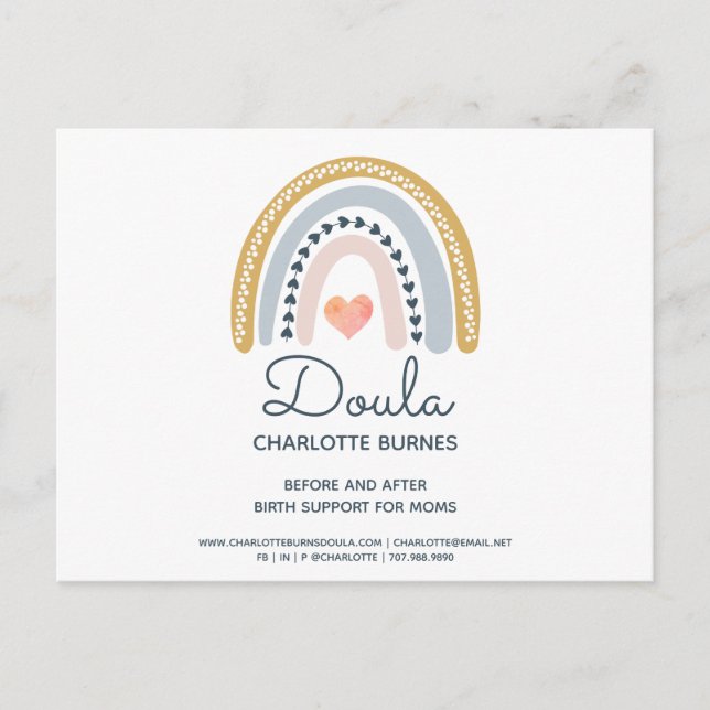 Rainbow Watercolor Doula Postcard (Front)